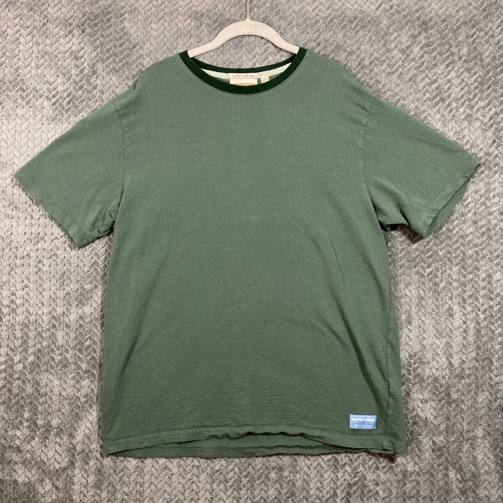 Scotch & Soda T-Shirt Mens Large Waffle Knit Sage Green Ringer Fitness
